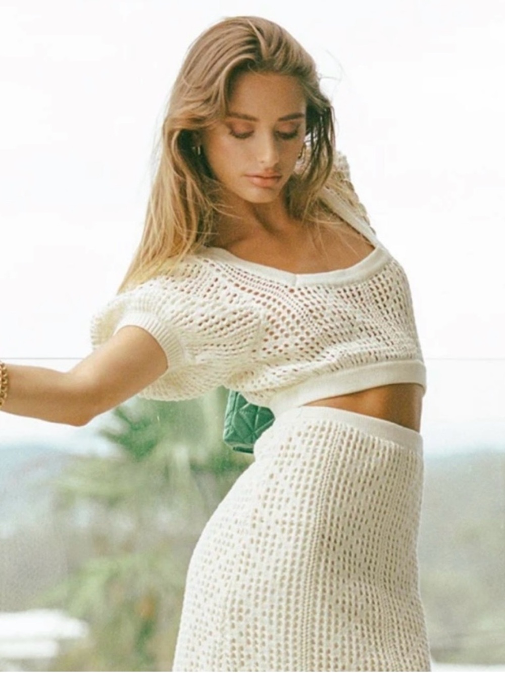 Sabo Lux Cotton Kimmi Beige Crochet Crop Top & Skirt Set Large Festival Bohemian - Picture 12 of 13